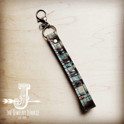 *Embossed Leather Key Chain Strap Turquoise Chateau 701u