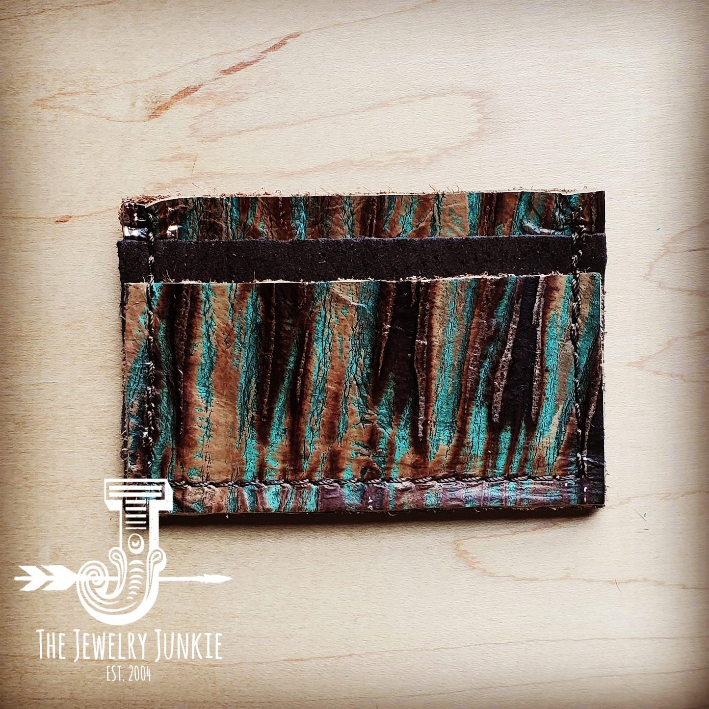 *Embossed Leather Credit Card Holder-Turquoise Chateau 602a