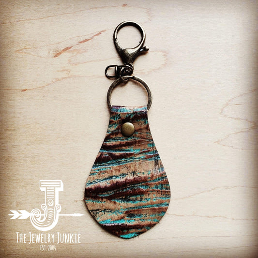 *Embossed Leather Key Chain -Turquoise Chateau 701x
