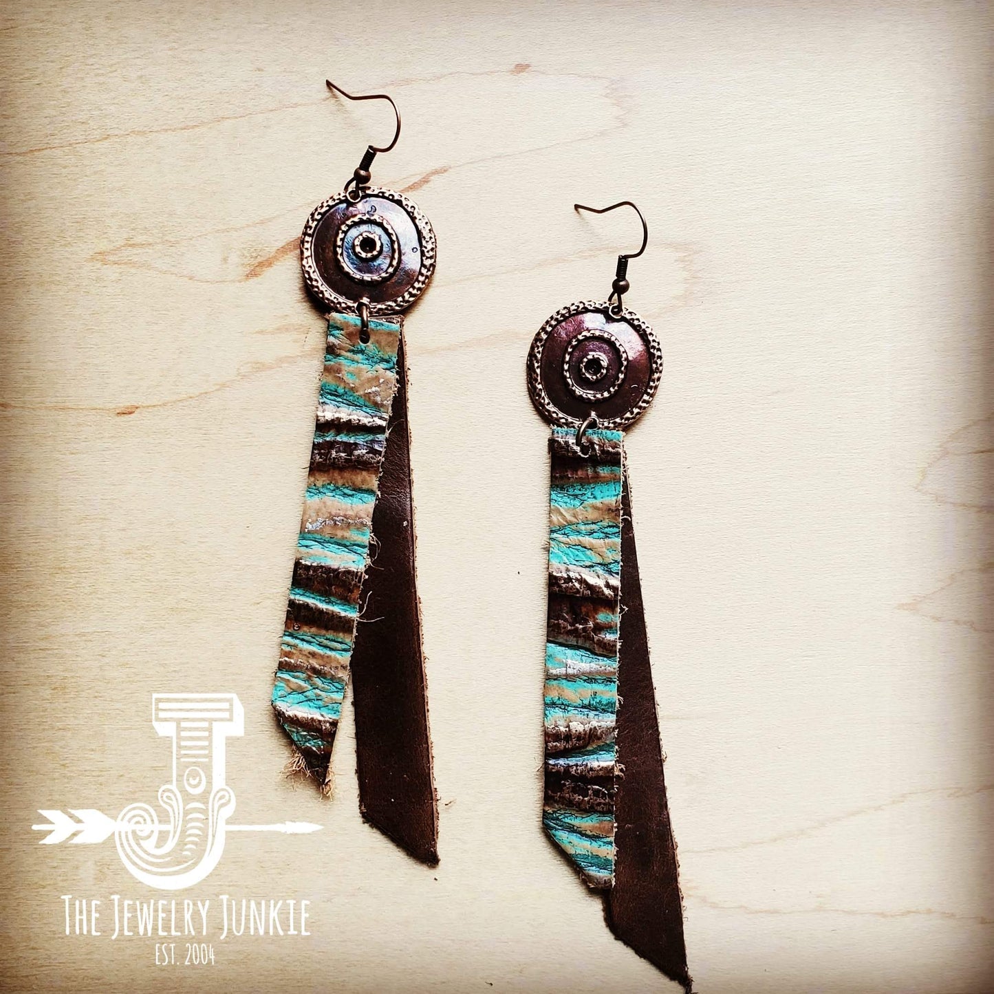 *Leather Rectangle Earrings in Turquoise Chateau 204t