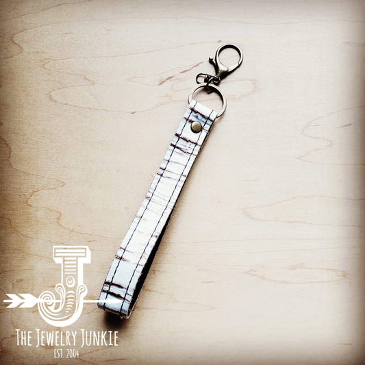 *Embossed Leather Key Chain Strap White Chateau 701v