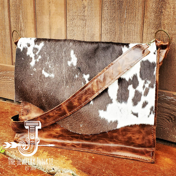 Large Leather Box Handbag w/ Hair on Hide Flap 505r