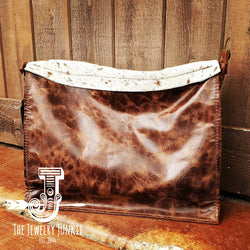 Large Leather Box Handbag w/ Hair on Hide Flap 505r