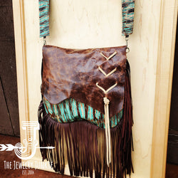 *Leather Turquoise Chateau Handbag w/ Flap and Braid Accent 505w
