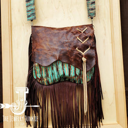 *Leather Turquoise Chateau Handbag w/ Flap and Braid Accent 505w