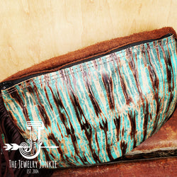 *Leather Turquoise Chateau Handbag w/ Flap and Braid Accent 505w