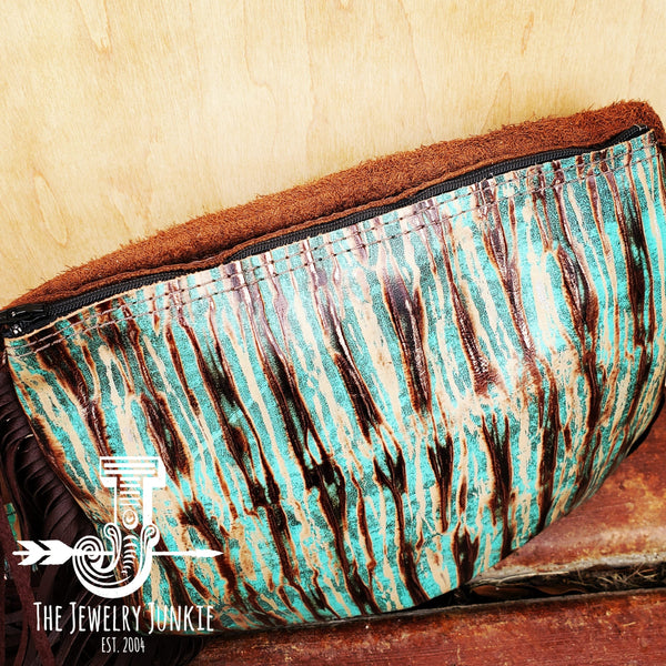 *Leather Turquoise Chateau Handbag w/ Flap and Braid Accent 505w