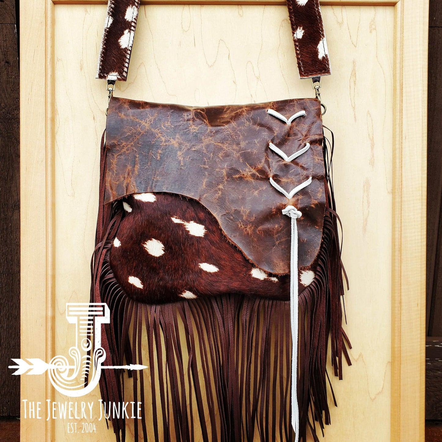 *Hair on Hide Deer Axis Print Handbag w/ Flap and Braid Accent 505z