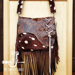 *Hair on Hide Deer Axis Print Handbag w/ Flap and Braid Accent 505z