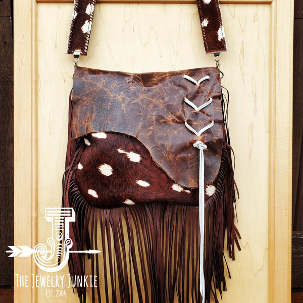 *Hair on Hide Deer Axis Print Handbag w/ Flap and Braid Accent 505z
