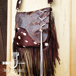 *Hair on Hide Deer Axis Print Handbag w/ Flap and Braid Accent 505z