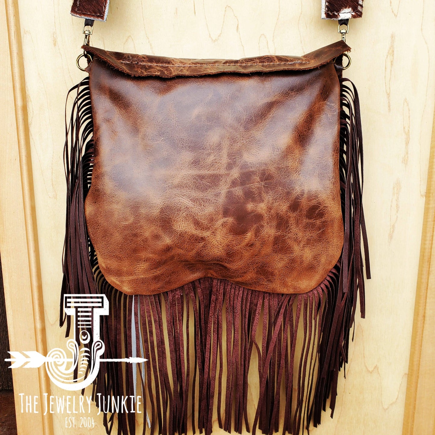*Hair on Hide Deer Axis Print Handbag w/ Flap and Braid Accent 505z