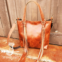 Genuine Leather Bucket Handbag w/ Braided Tassel Fringe 505v