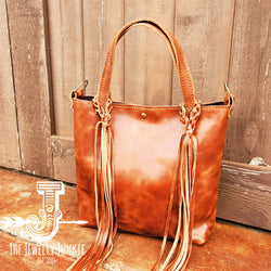 Genuine Leather Bucket Handbag w/ Braided Tassel Fringe 505v