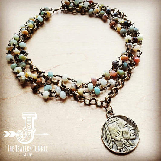 amazonite collar-length necklace with indian head coin 252l