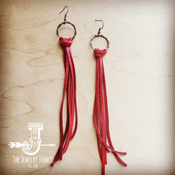 **Deer Skin Leather Tassel Earring-Red 204y