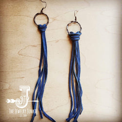 **Deer Skin Leather Tassel Earring-Navy 204z