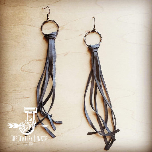 *Deer Skin Leather Tassel Earring-Gray 205a