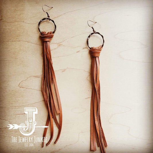 Deer Skin Leather Tassel Earring-Saddle Tan