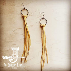 Deer Skin Leather Tassel Earring-Mustard 205d