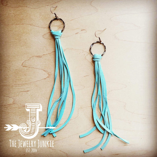 Deer Skin Leather Tassel Earring-Light Turquoise 204x