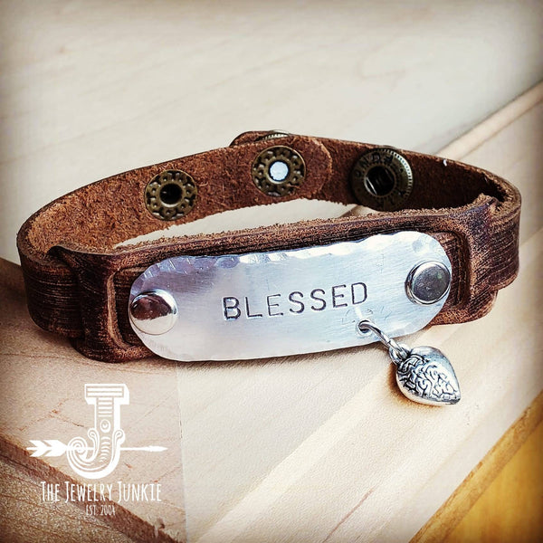 Blessed Hand Stamped Leather Cuff 003b