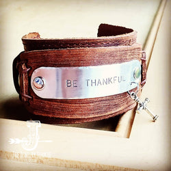 Be Thankful Hand Stamped Leather Cuff 002y