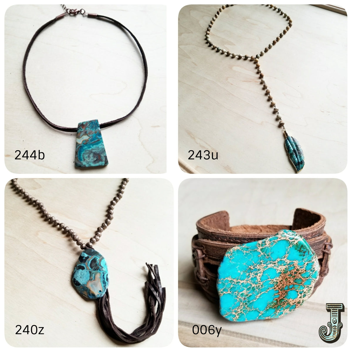 Dusty Leather Wide Cuff with Regalite Slab 006y - The Jewelry Junkie