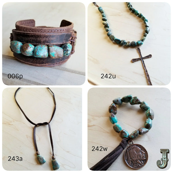 african turquoise necklace with large copper cross pendant 242u