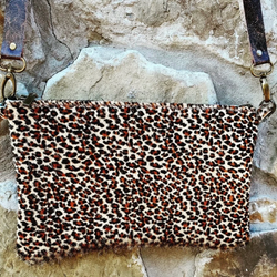 **Mini Leopard Hair-on-Hide Leather Clutch Handbag 501i