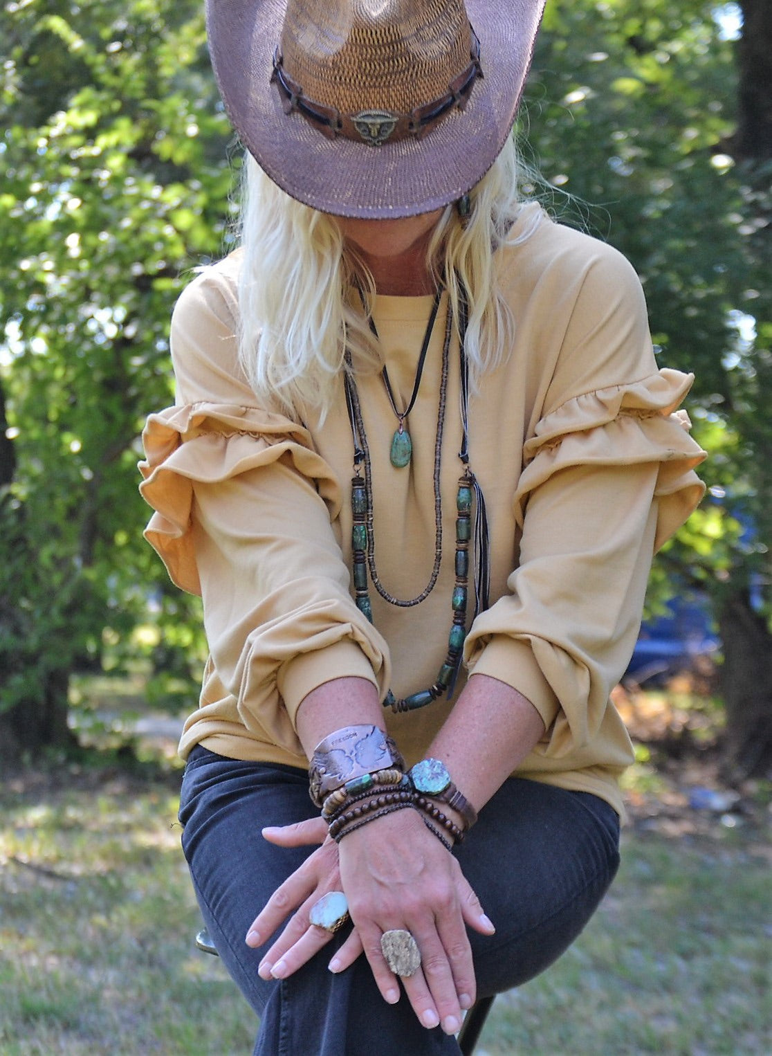 **Leather Necklace with Natural Turquoise Pendant-Brown 249r