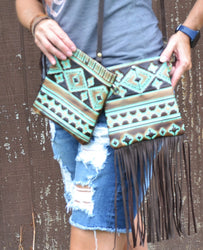 Small Crossbody Handbag w/ Turquoise Navajo Tooled Leather 504c