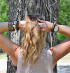 Girl Wearing White Turquoise Slab on Gold Cuff Ring
