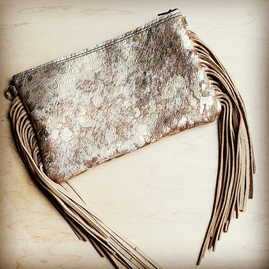 Tan and Gold Hair-on-Hide Leather Clutch Handbag 501f