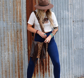 Hair on Hide Box Handbag w/ Leopard Accents  504h