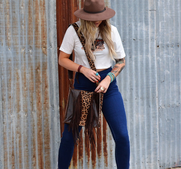 Hair on Hide Box Handbag w/ Leopard Accents  504h