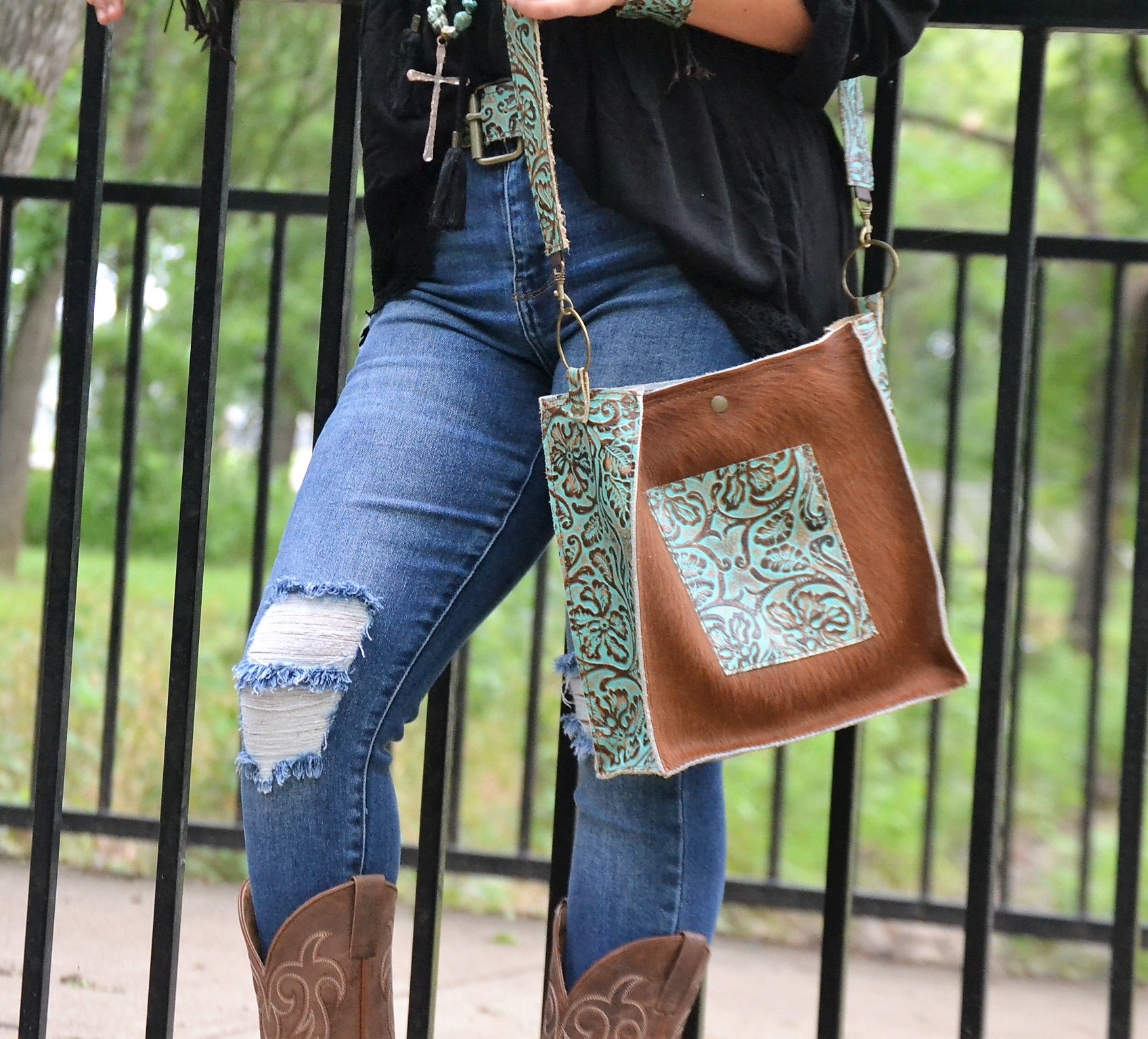 Cowboy Turquoise Embossed Belt - Boho Belts and Jewelry Online