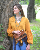 Leather Teardrop Earrings-Cowboy Turquoise