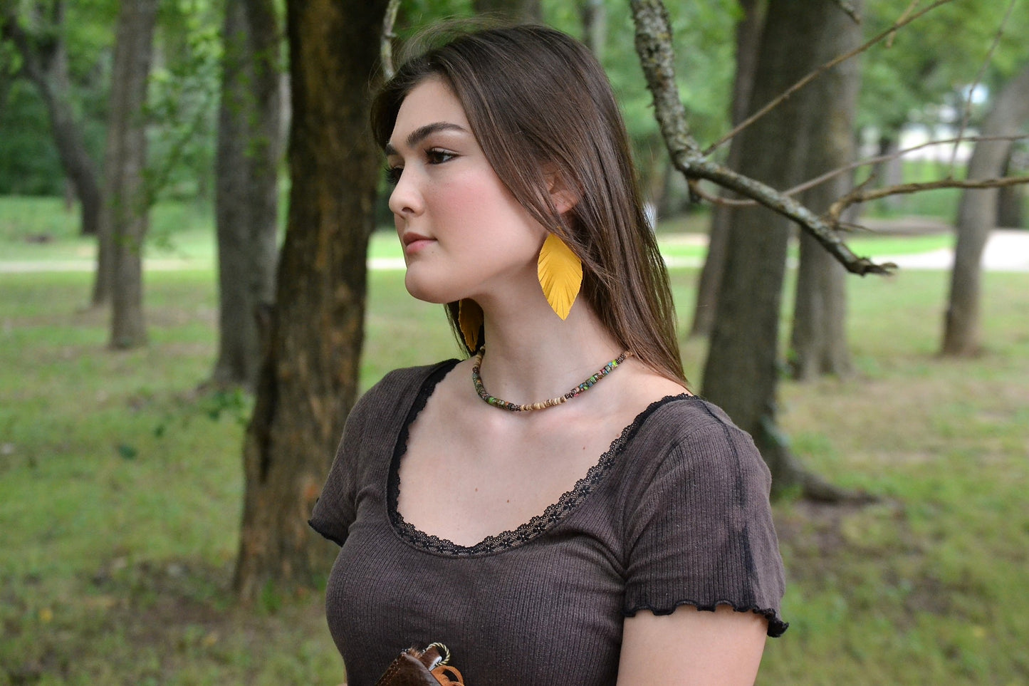 **Yellow Suede Feather Earrings-Medium (202g)