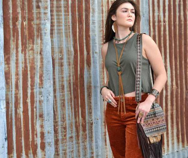 Embossed Leather Crossbody Strap in Turquoise Navajo 400q