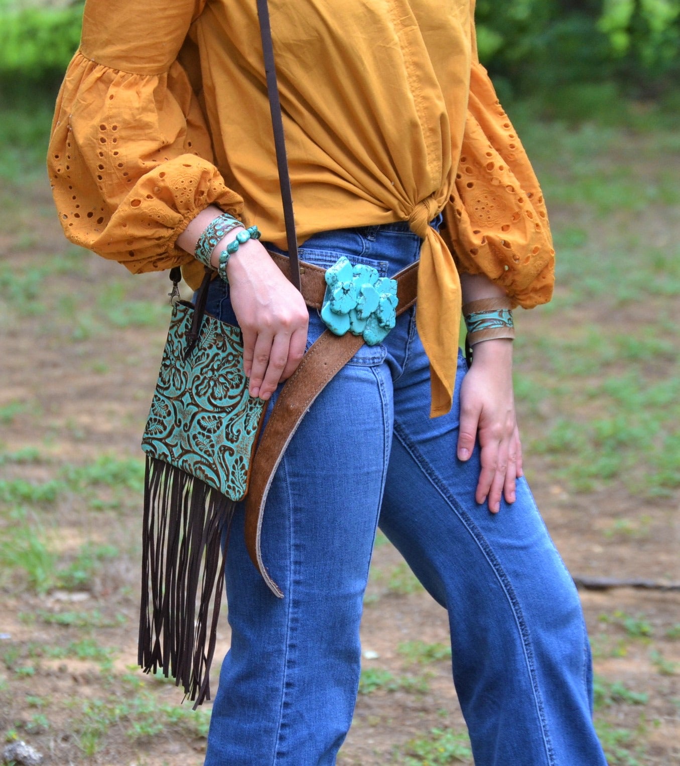Small Crossbody Handbag w/ Cowboy Tooled Leather 503z