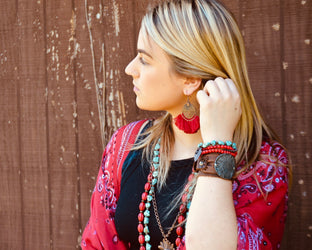*Red Fan Tassel Earrings 224L
