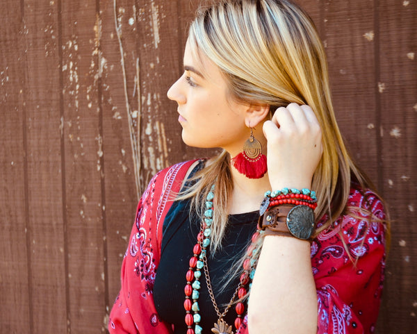 *Red Fan Tassel Earrings 224L