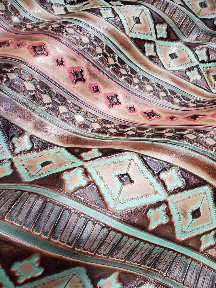 Arizona Tri-Fold Embossed Leather Wallet-Turquoise Navajo 302x