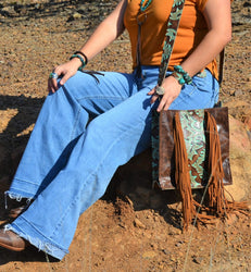Leather Box Handbag w/ Turquoise Laredo Side Accents 505e