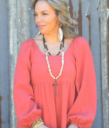 *Leather Oval Earrings in White Chateau w/ Copper Accent 207e