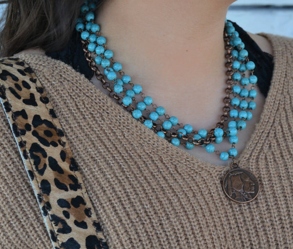Turquoise Beaded Choker with Indian Head Coin