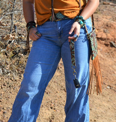 Embossed Leather Key Chain Strap Turquoise Laredo 701i